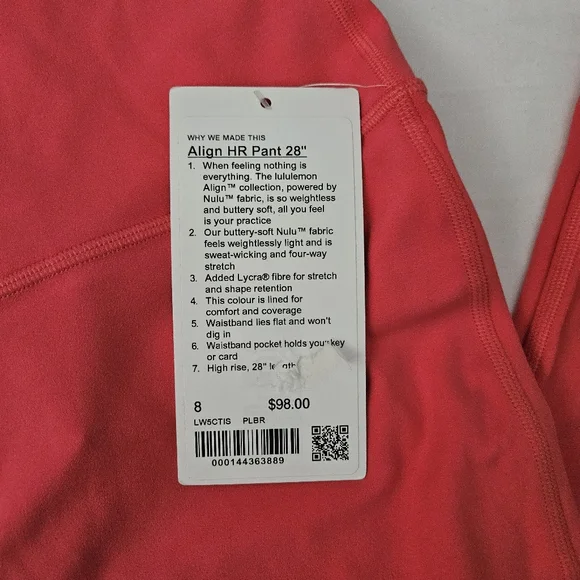 Lululemon Align HR Pant 28” PLBR Pale Raspberry Pink Leggings Women's Size 8 - Picture 5 of 7
